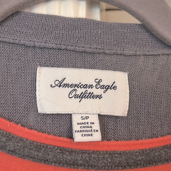 American Eagle Cardigan Size Small  Orange Gray Women's Lightweight Knit Sweater - Picture 4 of 10